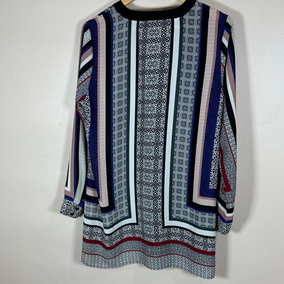 Susan Graver button Down Tunic Long Sleeve Size 10 Geometric Print Lagenlook - Picture 7 of 8